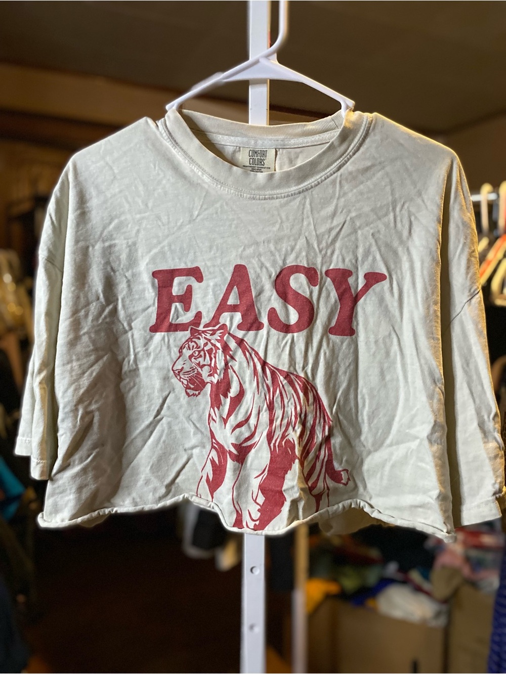 Comfort Colors Cream Crop Tee with Red 'EASY' Tiger Graphic
